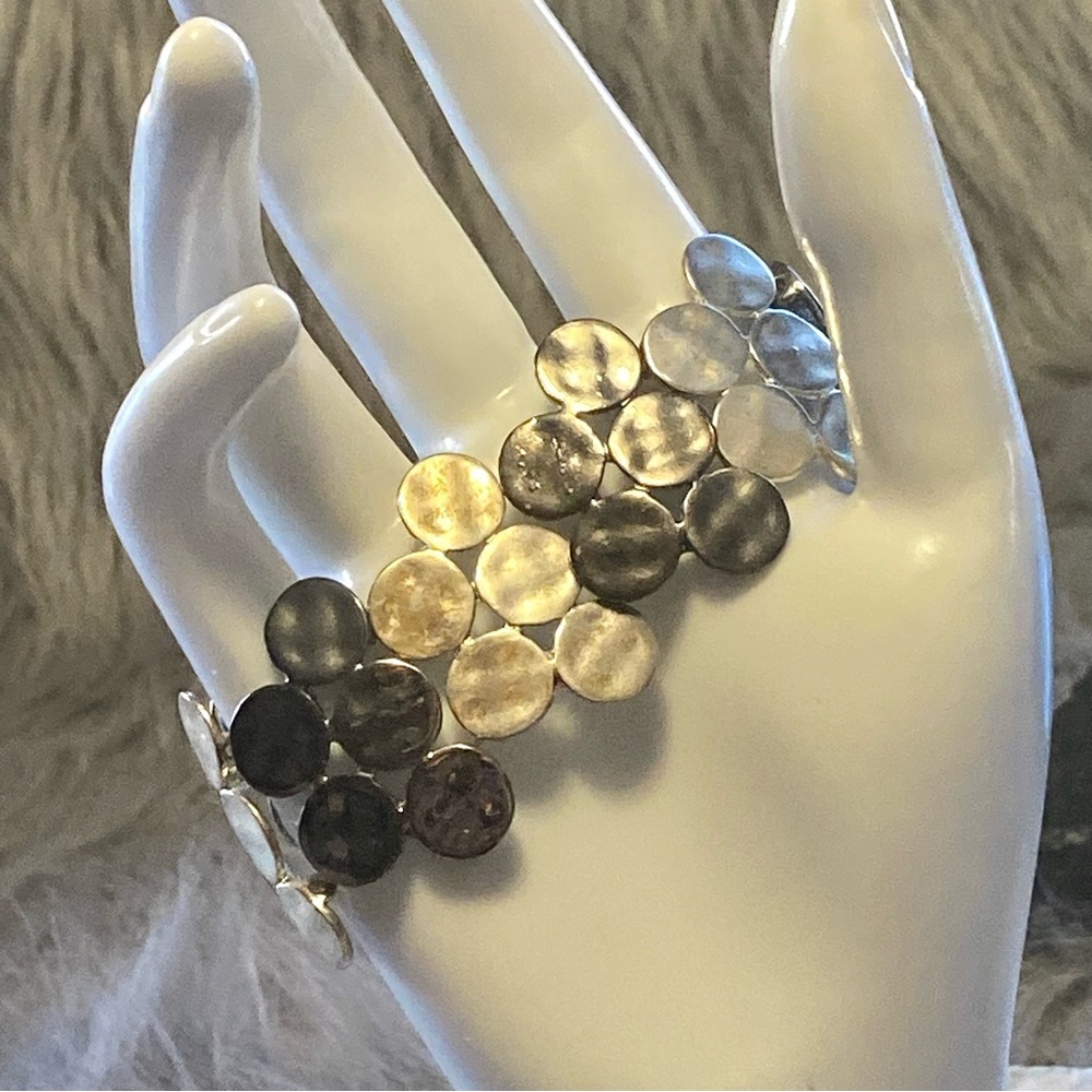 VINTAGE Hammered Silver Wide Stretch Bracelet